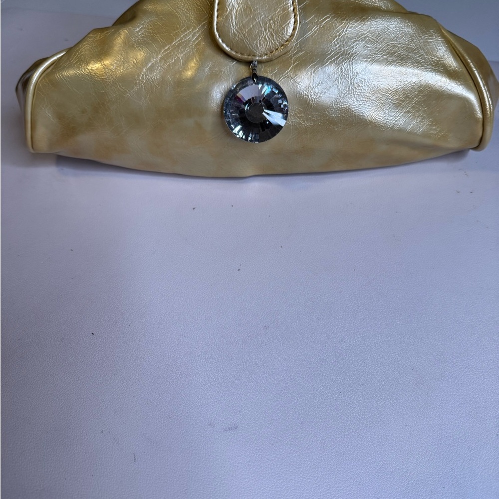 Elegant Gold Clutch with Crystal Accent - Picture 2 of 4